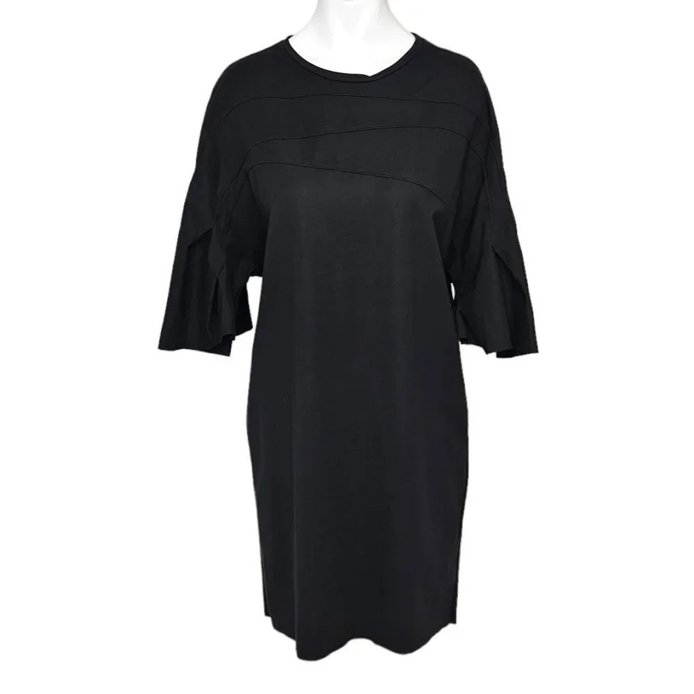 COS Wide Sleeve Shift Raw Edge Hem Short Sleeve Oversized Dress Black Size  XS
